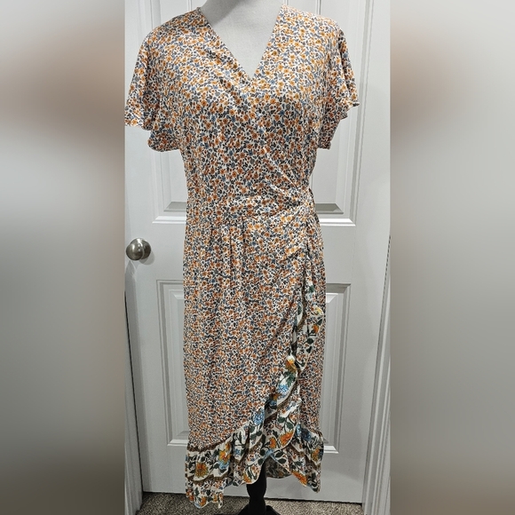 ZESICA Summer Boho Floral Printed Wrap V-Neck Beach Party Flowy Size Small - Picture 4 of 16